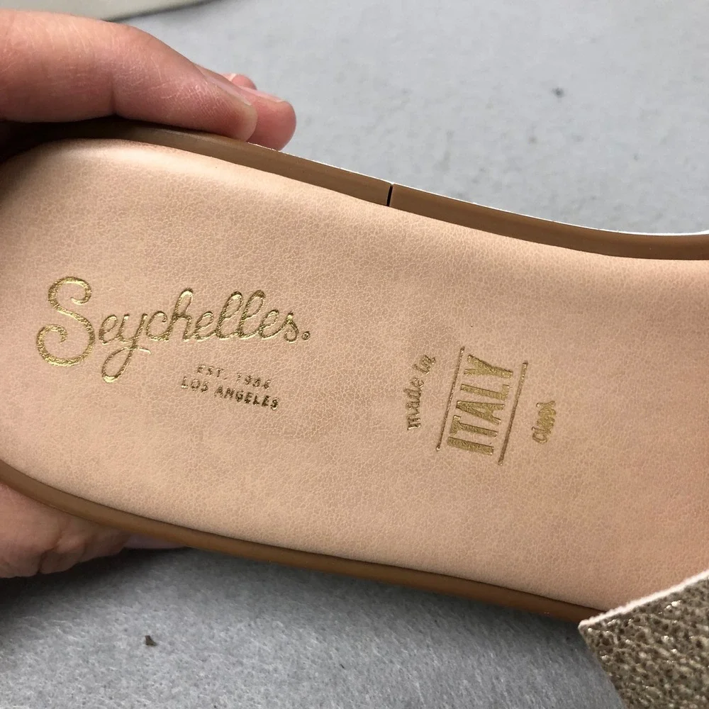 Seychelles Slide Sandals Womens 7.5 Gold Metallic Platform Knotted Made In Italy